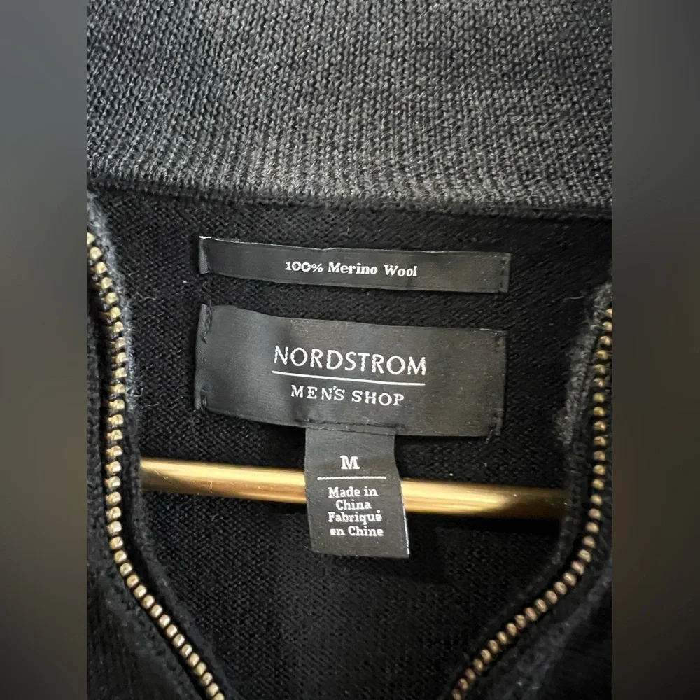 Nordstrom Men's Black 1/4 Zip-Up Sweater 100% merino wool black  M